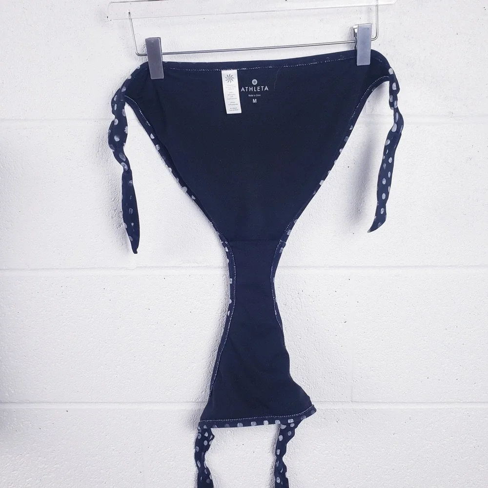 Athleta‎ Tankini Swimsuit Black Polka Dot Side Tie Bikini Bottom 2pc Set Medium